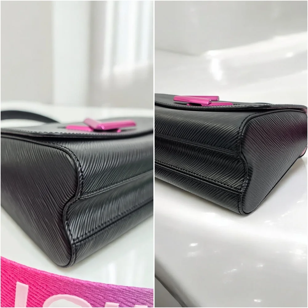 Louis Vuitton Twist MM Epi Limited Edition Black Shoulder Bag Pink Green Strap